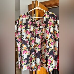Torrid Floral Sheer Blouse - Pink, Orange, Navy